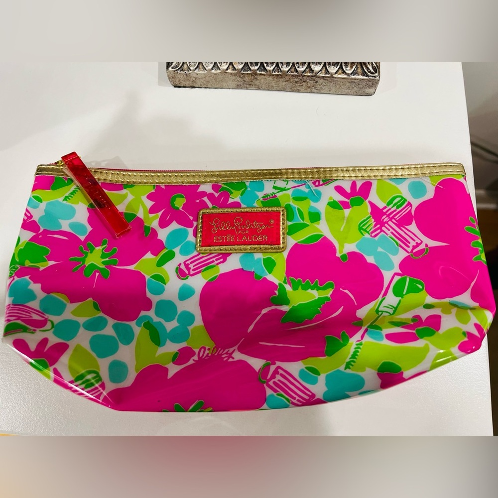 Lilly Pulitzer Pink and Green Floral Cosmetic Bag